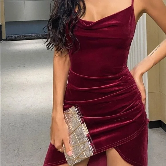 🎉HP🎉 Sexy Velvet Asymmetric Cami Party Dress - Picture 2 of 6